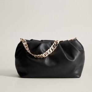 Mango Elegant Black Handbag with Gold Chain